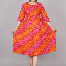 BAESD Ethnic Motifs Printed Maternity Fit & Flare Midi Ethnic Dress-image-72