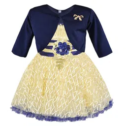 Wish Karo Girls Self Design Corsage Detailed Net Fit & Flare Dress With Jacket-image-41
