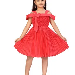 BAESD Girls Cold-Shoulder Smocked Detailed Accordion Pleated Silk Fit & Flare Dress-picture-33