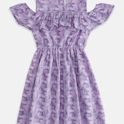 Pantaloons Junior Girls Floral Printed Cotton Linen Cold-Shoulder A-Line Dress-image-56