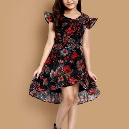 YK Girls Floral Printed Cap Sleeves Fit & Flare Dress-image-13