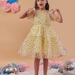 pspeaches Girls Embellished Puff Sleeves Fit & Flare Dress-image-9