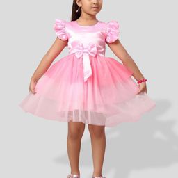 BAESD Girls Flutter Sleeve Bow Detailed Tulle Fit & Flare Dress-56