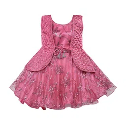 Wish Karo Burgundy Floral Embroidered Net Dress-image-20