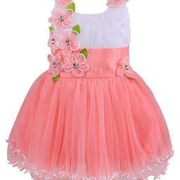 Wish Karo Girls Peach-Coloured & White Net Dress-48
