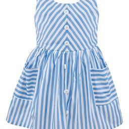 Wish Karo Girls Blue & White Striped Dress-picture-52