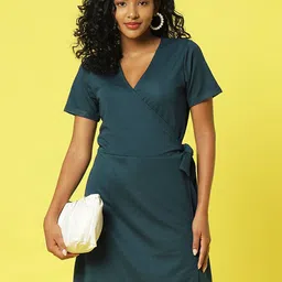 Rigo Teal Poly Corduroy Wrap Dress-picture-11