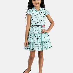 Peppermint Girls Sea Green Printed Dress-picture-41