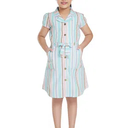 Peppermint Girls Spread Collar Striped Cotton Shirt Dress With Belt-picture-29