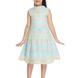 Peppermint Girls Spread Collar Geometric Printed Fit And Flare Dress With Belt-image-20