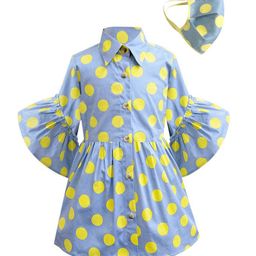 A T U N Blue Polka Dots Printed Shirt Dress With Mask-image-27