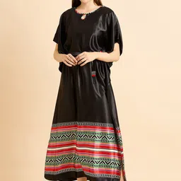 Sweet Dreams Black & Red Printed Kaftan Night Dress-image-91
