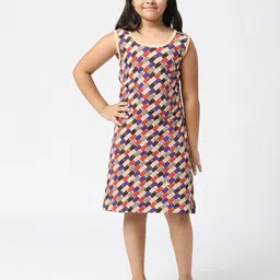 SINI MINI Girls Abstract Printed Pure Cotton Nightdress-48