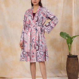SANSKRUTIHOMES Ethnic Motifs Printed Satin Wrap Nightdress-10