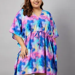 Curves By ZeroKaata Plus Size Abstract Printed Kaftan Nightdress-14