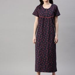Kryptic Printed Pure Cotton Midi Nightdress-image-14