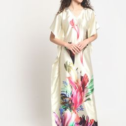 Claura Cream-Coloured Printed Kaftan Maxi Nightdress-image-56