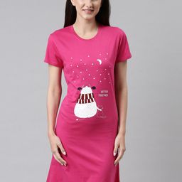 TWIN BIRDS Women Pink Printed Nightdress-image-81