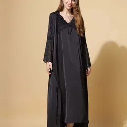 9shines Label Shoulder Straps Baby Doll Satin Maxi Nightdress with Robe-image-15