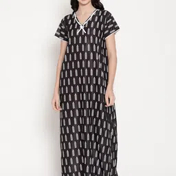 Secret Wish Black Printed Maxi Nightdress-image-70