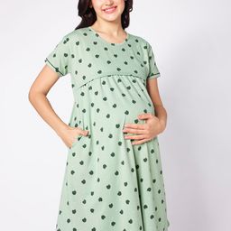 beebelle Green Conversational Printed Maternity Nightdress-image-2