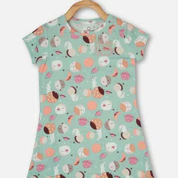 Sweet Dreams Girls Green Printed Nightdress-image-58