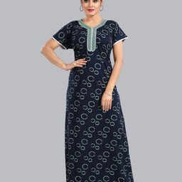 FOMTI Geometric Printed Round Neck Pure Cotton Maxi Nightdress-picture-16