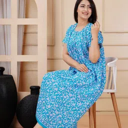 MAYA PRINT Floral Printed Pure Cotton Maxi Nightdress-image-30