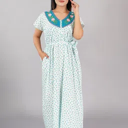 Noty Floral Printed Pure Cotton Maxi Nightdress-picture-37