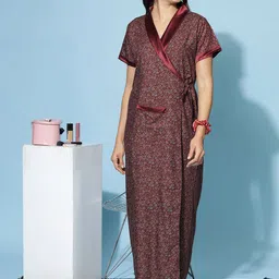9shines Label Floral Printed Maxi Wrap Nightdress-image-74
