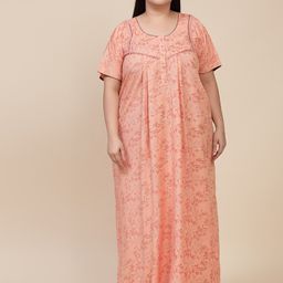 Sweet Dreams Peach-Coloured Printed Maxi Nightdress-image-54
