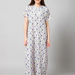 Winza Designer Floral Printed Pure Cotton Maxi Nightdress-image-24