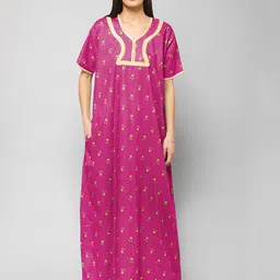 Winza Designer Floral Printed Cotton Maxi Nightdress-image-71