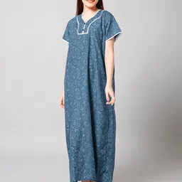 Winza Designer Ethnic Motifs Printed Pure Cotton Maxi Nightdress-image-70