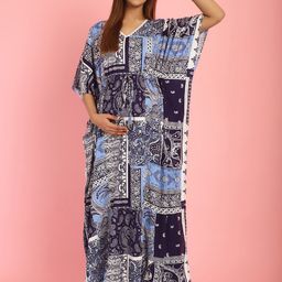 Secret Wish Geometric Printed V-Neck Maxi Maternity Feeding Kaftan Nightdress-picture-14