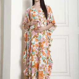 Secret Wish Floral Print Maxi Maternity Kaftan Nightdress-image-83