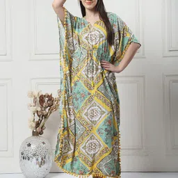 Secret Wish  Print Short Sleeves Maxi Kaftan Nightdress-image-19