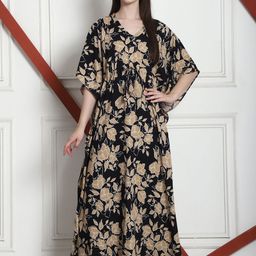 Secret Wish Floral Print V Neck Kaftan Maxi Nightdress-image-99