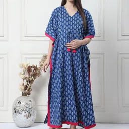 Secret Wish Printed Cotton Maternity Maxi Kaftan Nightdress-image-34