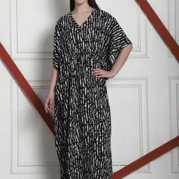 Secret Wish Printed V-Neck Maxi Kaftan Nightdress-image-99