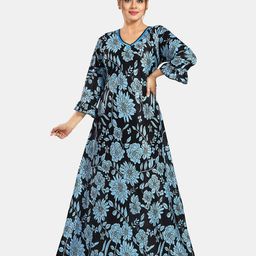 Be You Floral Printed V-Neck Satin Maxi Sweat Nightdress-image-18