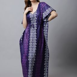 Secret Wish Purple Batik Printed Kaftan Nightdress-image-5