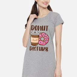 FFLIRTYGO Grey Printed Nightdress-32