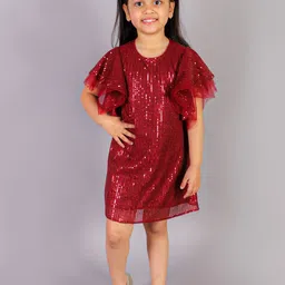 LIL DRAMA Girls Round Neck Sequined Net Sheath Dress-picture-6