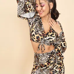 TANDUL Animal Skin Printed Bell Sleeve Top & Skirt-image-85