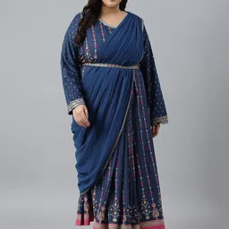 W Plus Size Ethnic Motifs Printed Round Neck Maxi Ethnic Dress-picture-10