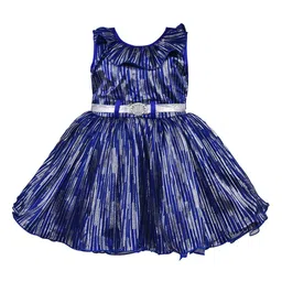 Wish Karo Blue & Silver-Toned Striped Satin Fit & Flare Dress-picture-47