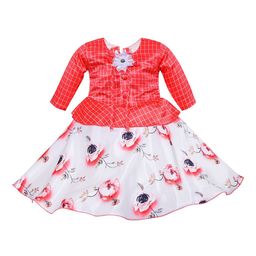 Wish Karo Orange Floral Printed Embellished Satin Fit & Flare Dress-picture-34