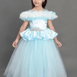 Pink Chick Blue Ruffled Embellished Satin Dress-image-40