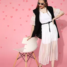 Athena Women Classic White Solid Sheer Dress-image-98